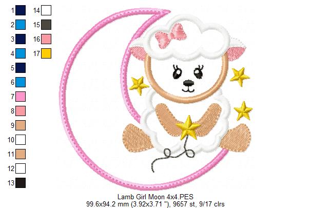 Sheep Girl on the Moon - Applique Embroidery