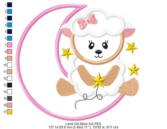 Sheep Boy and Girl on the Moon - Applique - Set of 2 designs