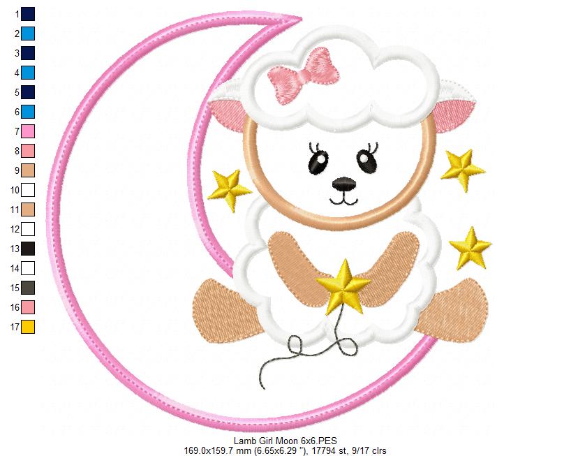 Sheep Girl on the Moon - Applique Embroidery