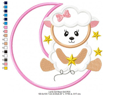 Sheep Boy and Girl on the Moon - Applique - Set of 2 designs