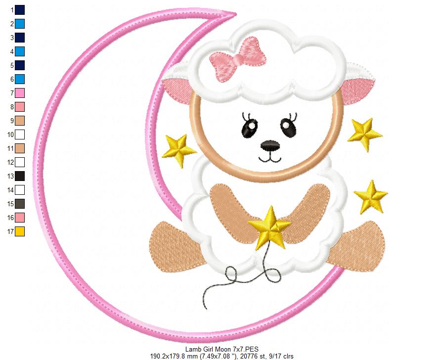 Sheep Girl on the Moon - Applique Embroidery