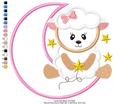 Sheep Girl on the Moon - Applique Embroidery