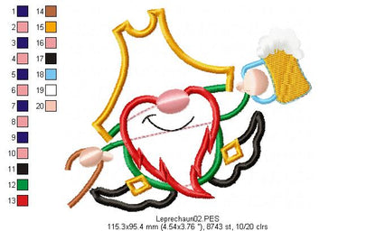 Leprechaun  - Applique - Machine Embroidery Design