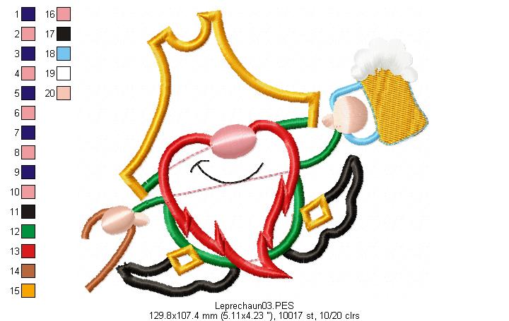 Leprechaun  - Applique - Machine Embroidery Design