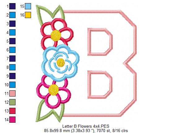 Monogram B and Flowers - Applique