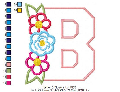 Monogram B and Flowers - Applique