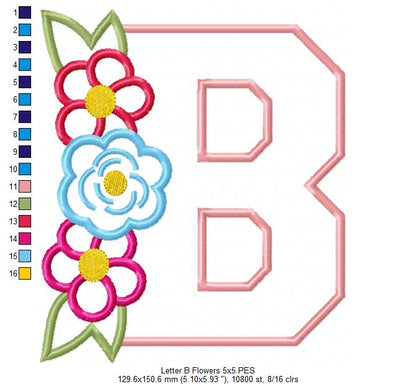 Monogram B and Flowers - Applique