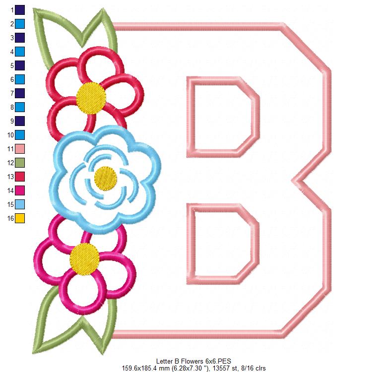 Monogram B and Flowers - Applique