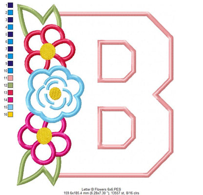 Monogram B and Flowers - Applique