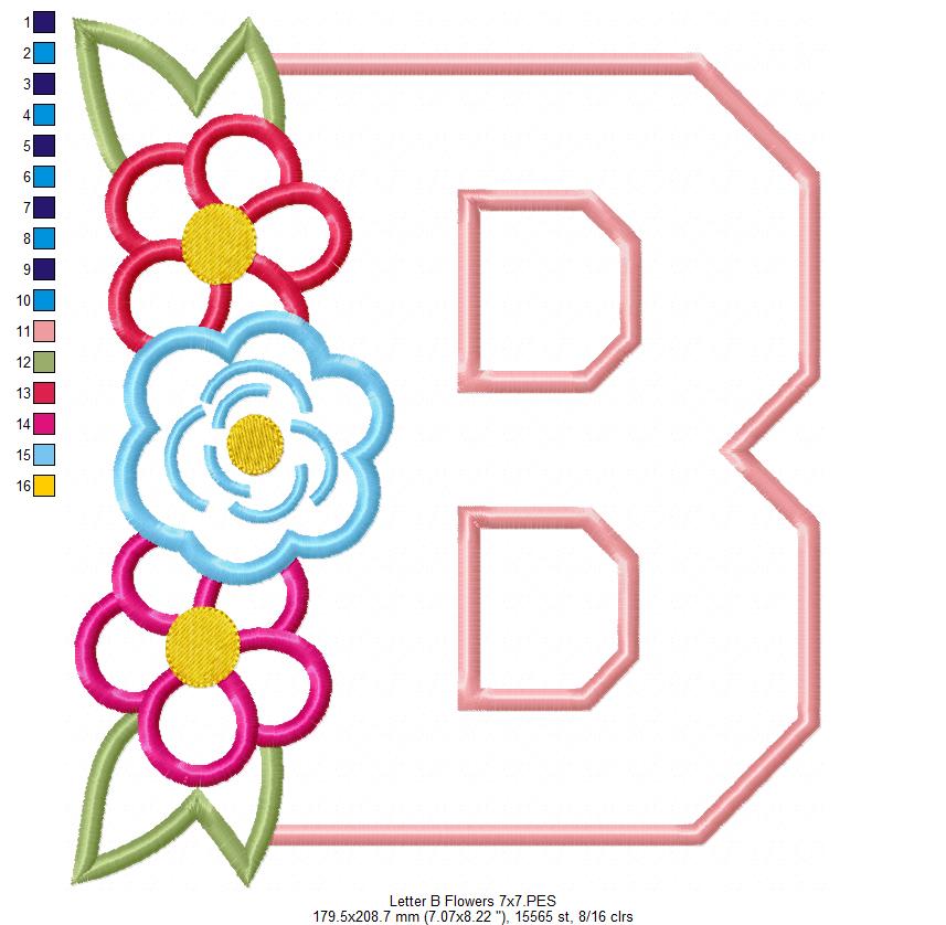 Monogram B and Flowers - Applique