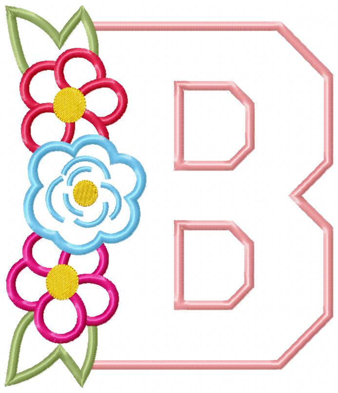Monogram B and Flowers - Applique