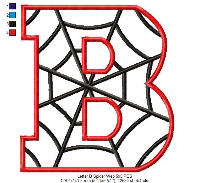 Monogram B Spider Web Letter B - Applique