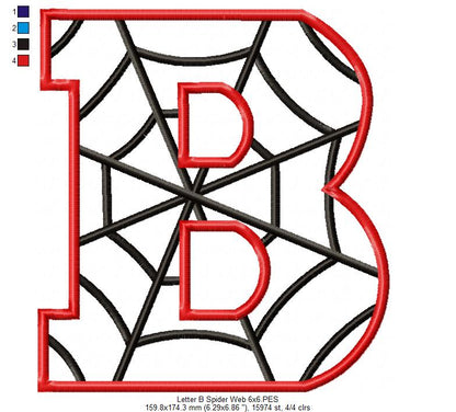 Monogram B Spider Web Letter B - Applique