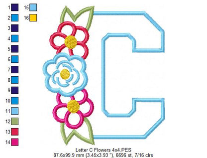 Monogram C and Flowers - Applique