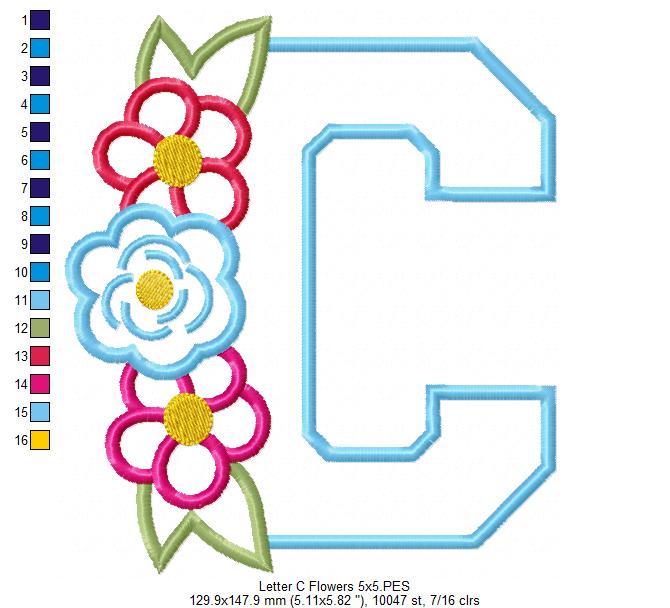 Monogram C and Flowers - Applique