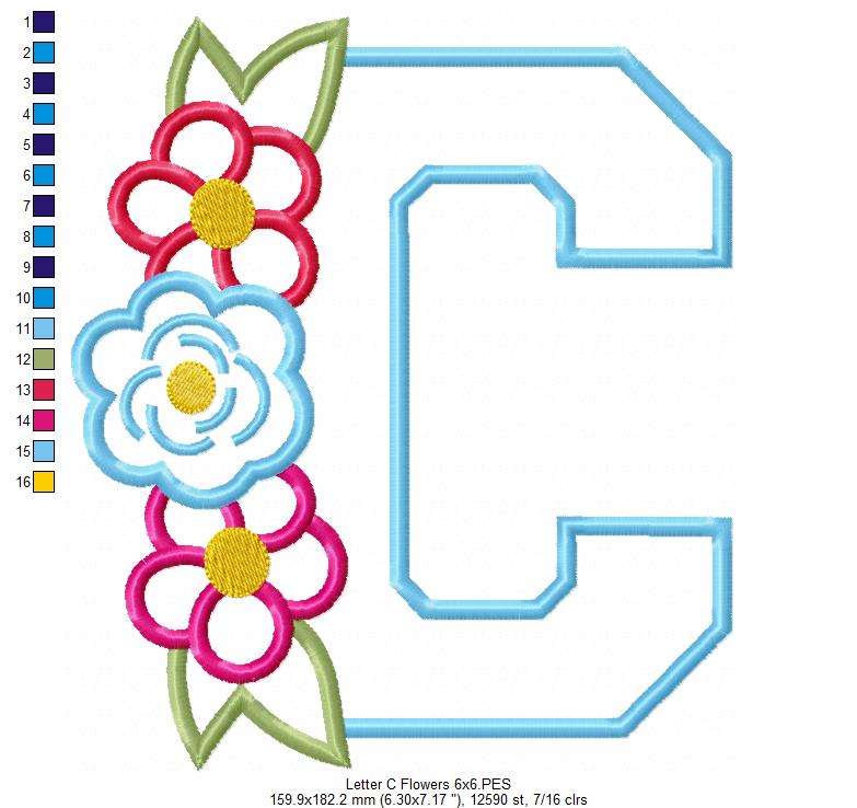 Monogram C and Flowers - Applique