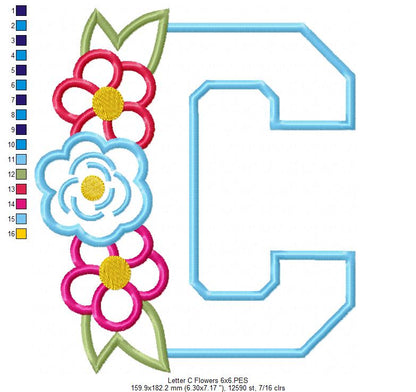 Monogram C and Flowers - Applique