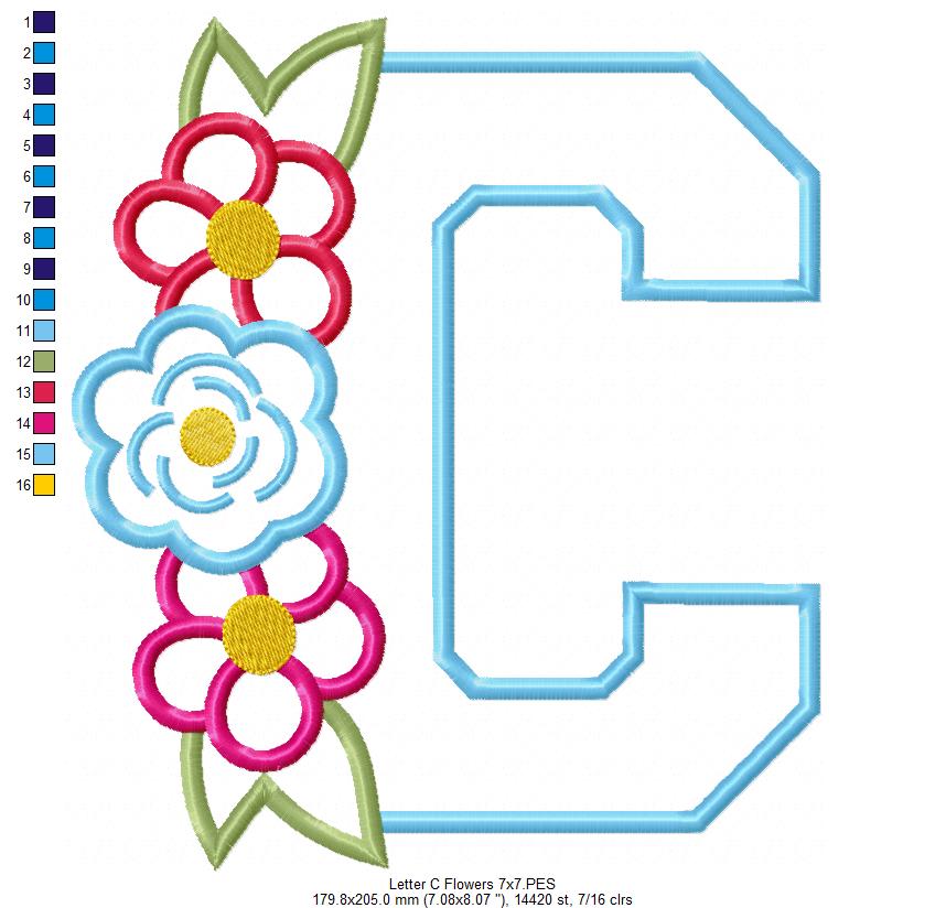 Monogram C and Flowers - Applique