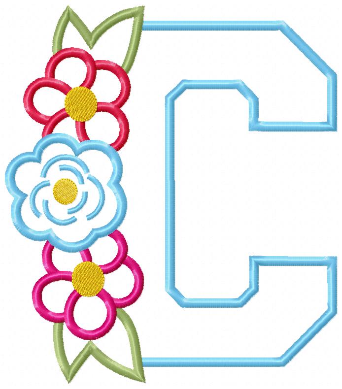 Monogram C and Flowers - Applique