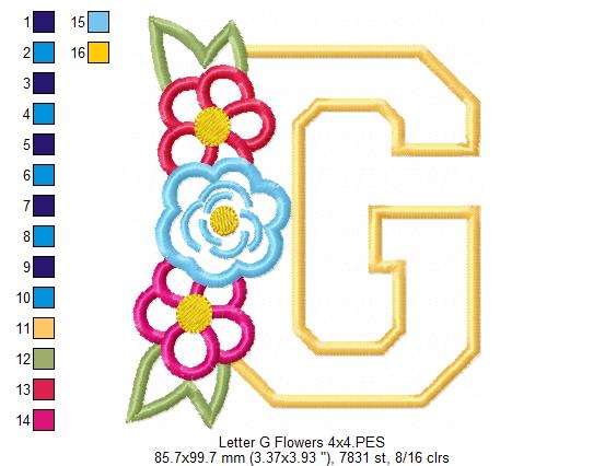 Monogram G and Flowers - Applique