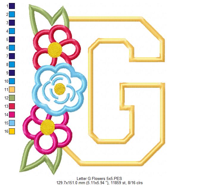 Monogram G and Flowers - Applique
