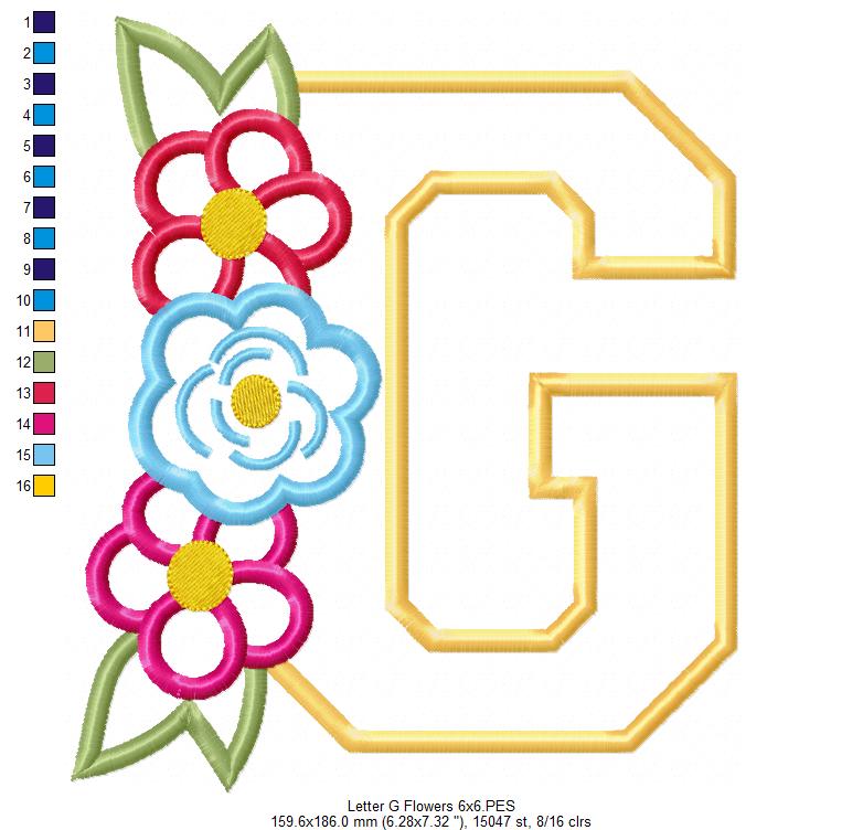 Monogram G and Flowers - Applique