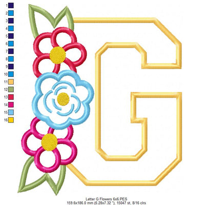 Monogram G and Flowers - Applique