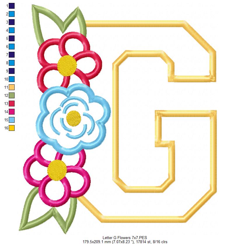 Monogram G and Flowers - Applique