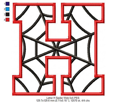 Monogram H Spider Web Letter H - Applique