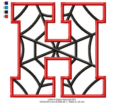Monogram H Spider Web Letter H - Applique