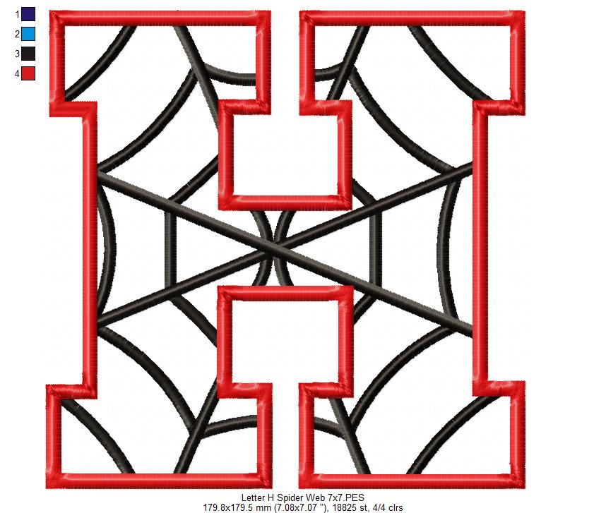 Monogram H Spider Web Letter H - Applique