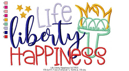 Life Liberty Happiness 4th of July - Applique