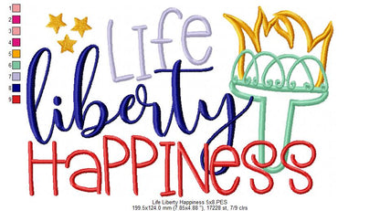 Life Liberty Happiness 4th of July - Applique