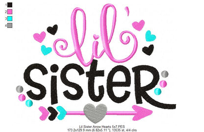 Lil Sister Arrow and Hearts - Fill Stitch