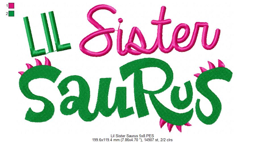 Lil, Mid and Big Sister Saurus - Fill Stitch - Set of 3 designs
