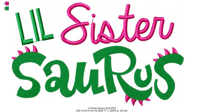 Lil, Mid and Big Sister Saurus - Fill Stitch - Set of 3 designs