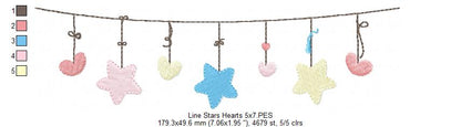 Line of Hearts and Stars - Fill Stitch - Machine Embroidery Design