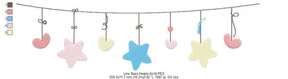 Line of Hearts and Stars - Fill Stitch - Machine Embroidery Design