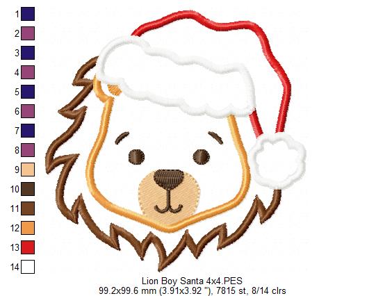 Christmas Lion Boy Face Santa  - Applique