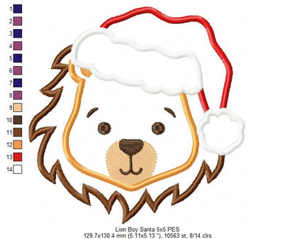 Christmas Lion Boy Face Santa  - Applique