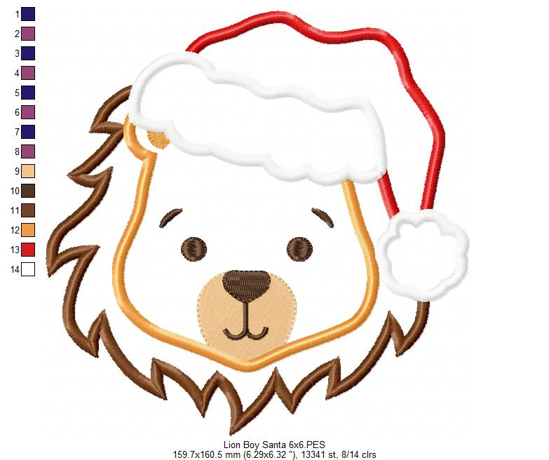 Christmas Lion Boy Face Santa  - Applique