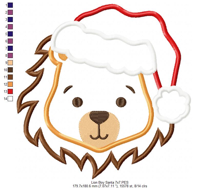 Christmas Lion Boy Face Santa  - Applique