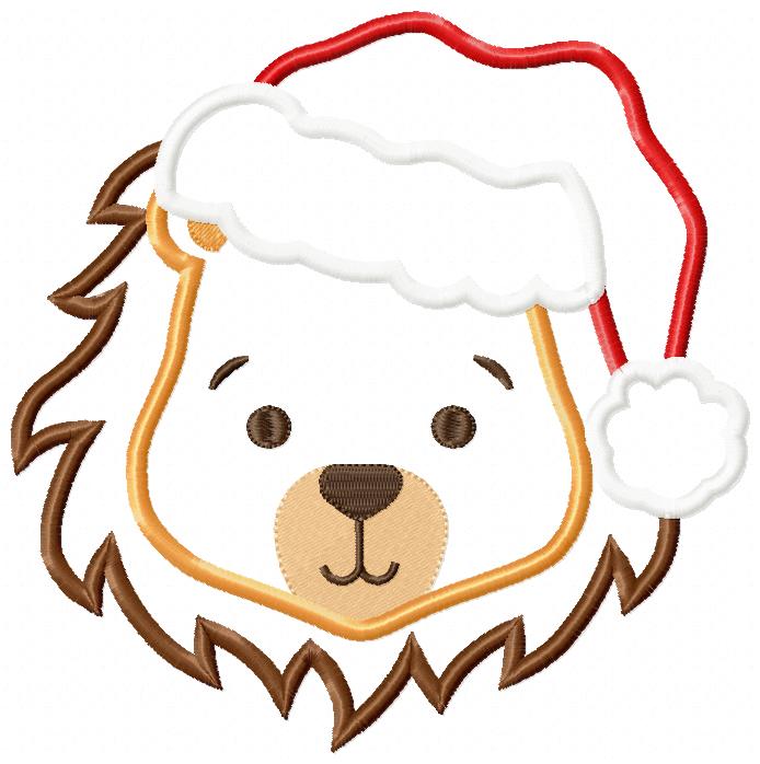 Christmas Lion Boy Face Santa  - Applique