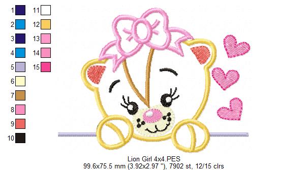 Lion Girl  - Applique - Machine Embroidery Design