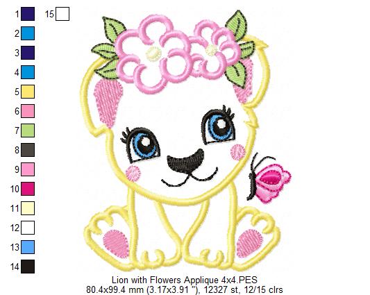 Lion Girl with Flowers - Applique