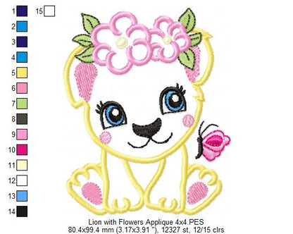Lion Girl with Flowers - Applique & Fill Stitch - Set of 2 designs
