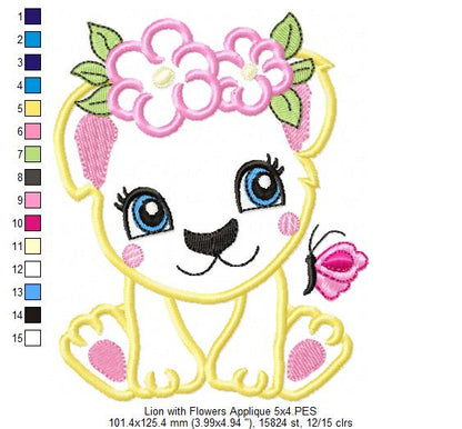 Lion Girl with Flowers - Applique