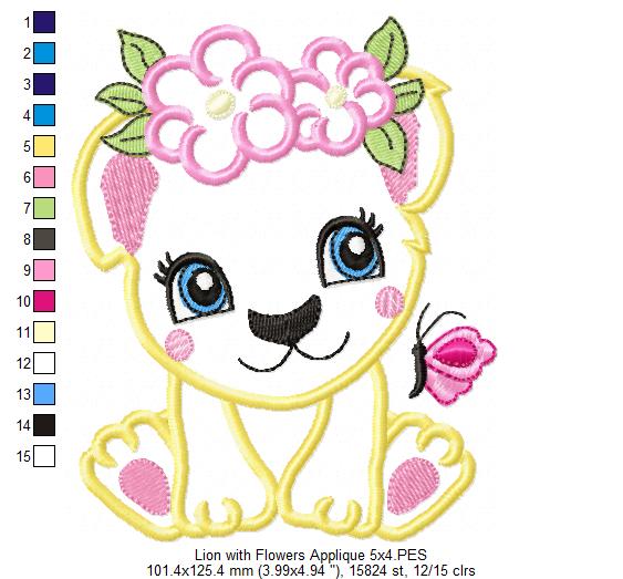 Lion Girl with Flowers - Applique