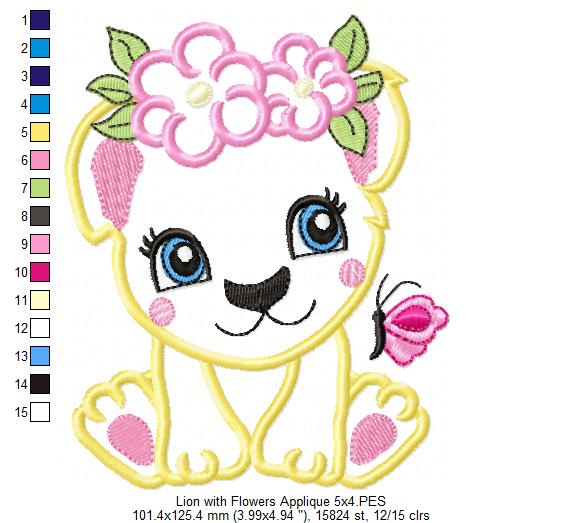 Lion Girl with Flowers - Applique & Fill Stitch - Set of 2 designs