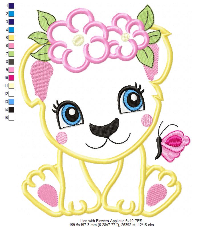 Lion Girl with Flowers - Applique